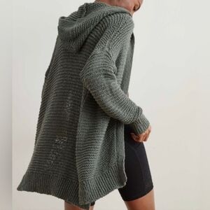 Aerie Womens Oversized Cardigan Hooded Crochet Knit Green Size XS/S
